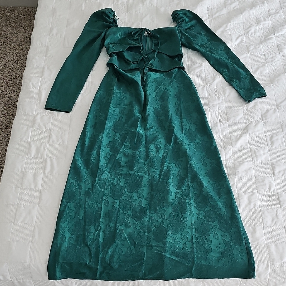 Wayf Teal Floral Long Sleeve Dress